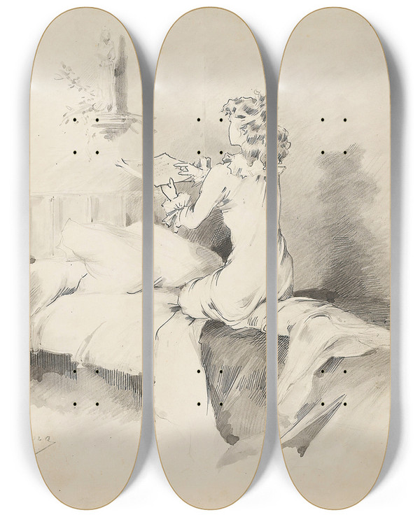 Triptych art skateboard deck of Louise Abbma Scenesof Sarah Bernhardts Life 7 by Louise Abbema (1853-1927)