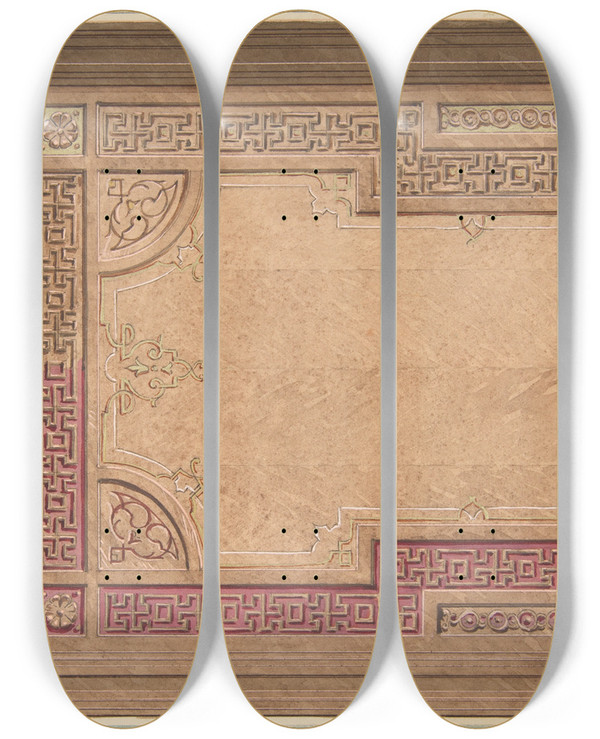 Triptych art skateboard deck of Julesedmondcharles Lachaise Partial Design For The Decoration Of A Ceiling_1 by Jules-Edmond-Charles Lachaise (1897)