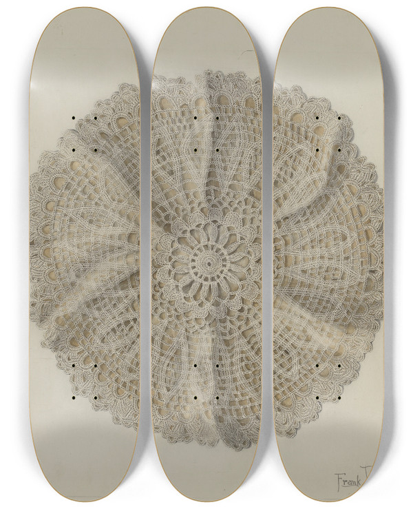 Triptych art skateboard deck of Frank Nelson Doily_2 by Frank Nelson