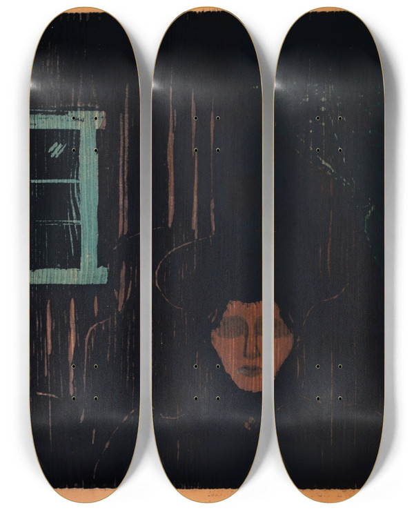 Triptych art skateboard deck of Edvard Munch Moonlight Moonlight Ii by Edvard Munch (1863-1944)