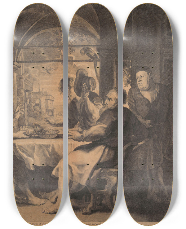 Triptych art skateboard deck of Peter Paul Rubens The Supper At Emmaus by Peter Paul Rubens (1577-1640)