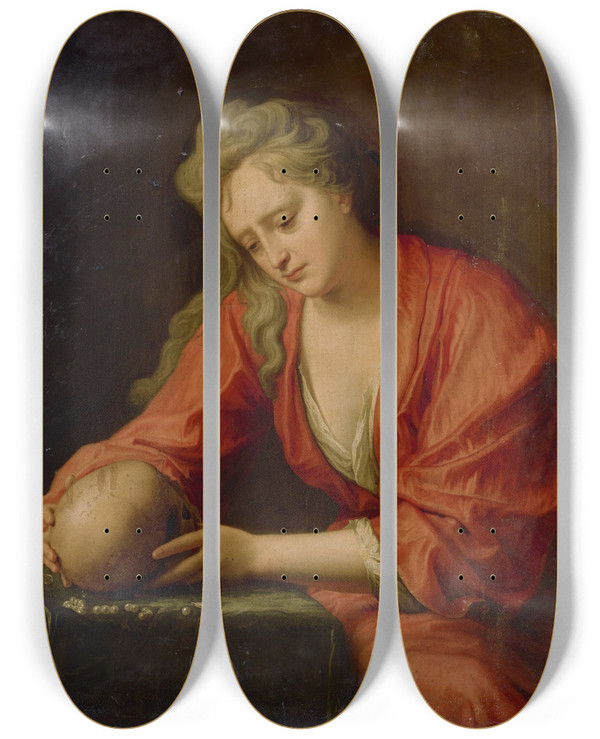 Triptych art skateboard deck of Jeanbaptiste Santerre The Penitent Magdalene by Jean-Baptiste Santerre (1658-1717)