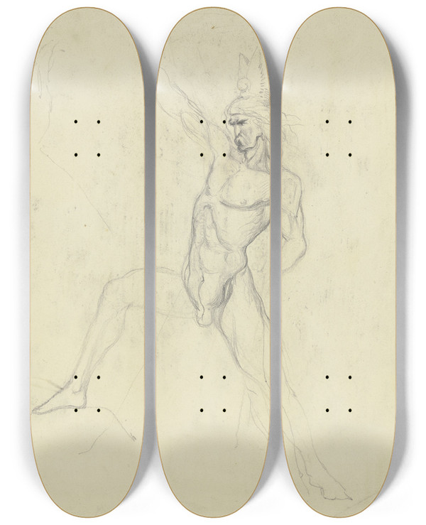 Triptych art skateboard deck of Victor Mller Stehender Mnnlicher Akt Den Rechten Fu Auf Einer Erhebung Gestellt Den Rechten Arm Erhoben by Victor Muller (1829-1871)