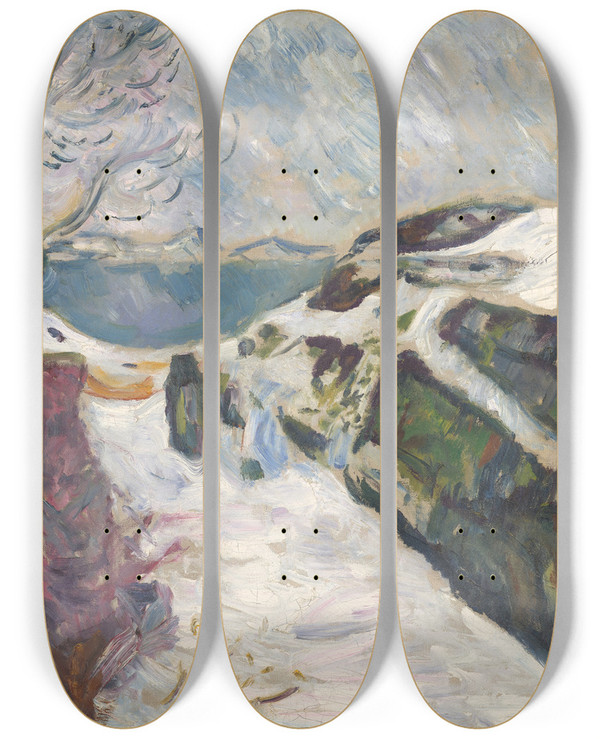 Triptych art skateboard deck of Edvard Munch Winter Landscape From Krager by Edvard Munch (1863-1944)