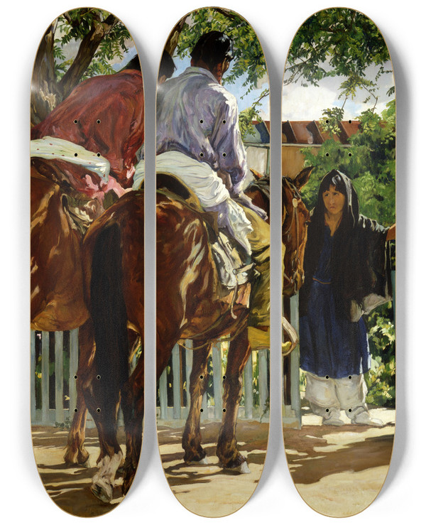 Triptych art skateboard deck of Walter Ufer Callers by Walter Ufer (1876-1936)