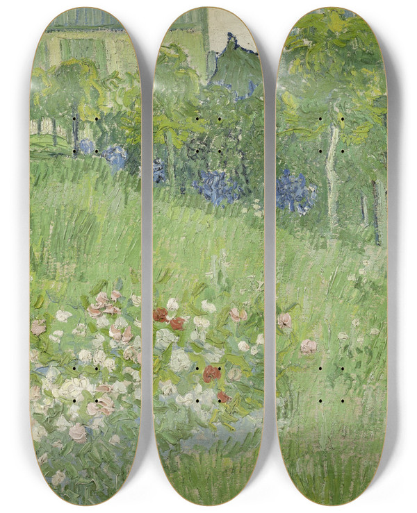 Triptych art skateboard deck of Vincent Van Gogh Daubignys Garden by Vincent van Gogh (1853-1890)