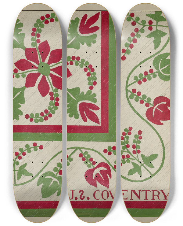 Triptych art skateboard deck of Ralph Atkinson Quilt_2 by Ralph Atkinson (20-)