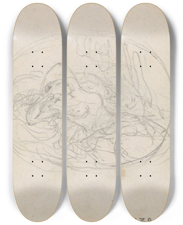 Triptych art skateboard deck of Nicaise De Keyser Lying Woman by Nicaise De Keyser (1813-1887)