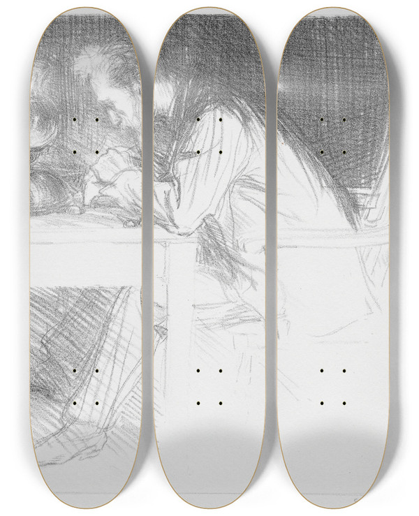 Triptych art skateboard deck of Charles Haslewood Shannon Charles Ricketts by Charles Haslewood Shannon (1863-1937)