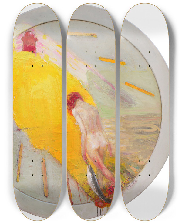 Triptych art skateboard deck of Tiit Psuke Siht by Tiit Paasuke (1941)