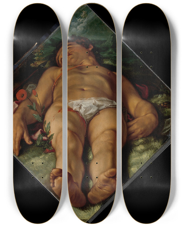 Triptych art skateboard deck of Hendrick Goltzius Dying Adonis by Hendrick Goltzius (1558-1617)