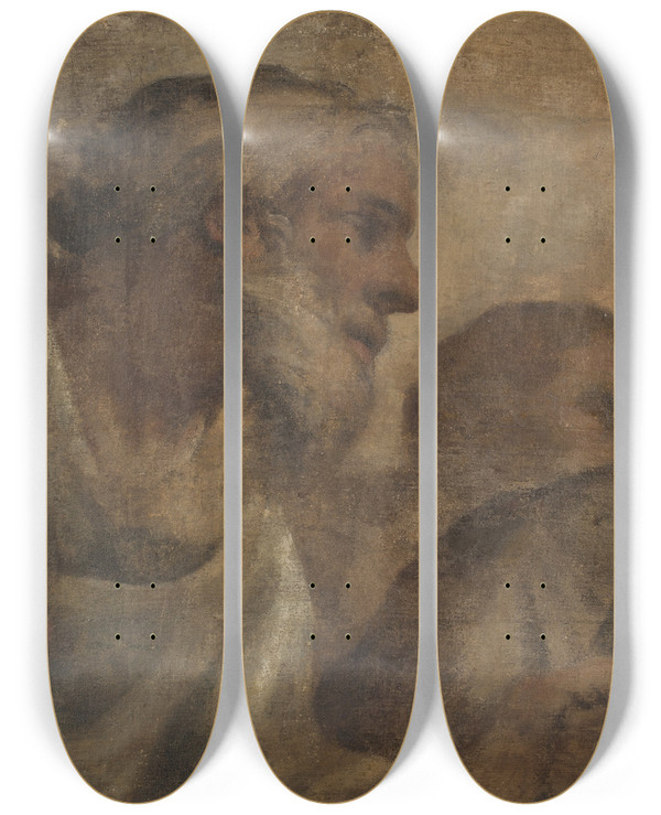 Triptych art skateboard deck of Pietro Da Cortona Figure by Pietro da Cortona (1596-1669)