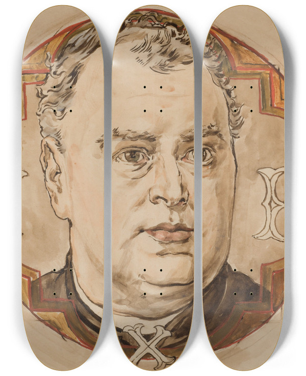 Triptych art skateboard deck of Jan Matejko Karton Do Polichromii Kocioa Mariackiego Gowa Mska I Litery I B X Ks Jan Bukowski by Jan Matejko (1838-1893)