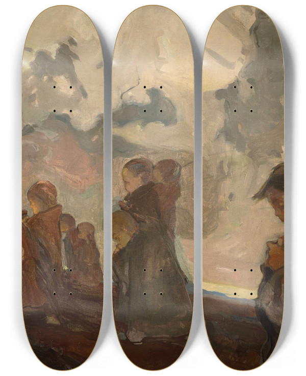 Triptych art skateboard deck of Witold Wojtkiewicz Childrens Crusade by Witold Wojtkiewicz (1879-1909)