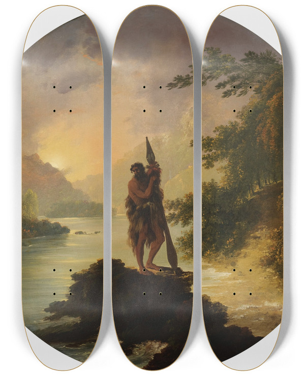 Triptych art skateboard deck of William Hodges A View In Dusky Bay New Zealand by William Hodges (1744-1797)