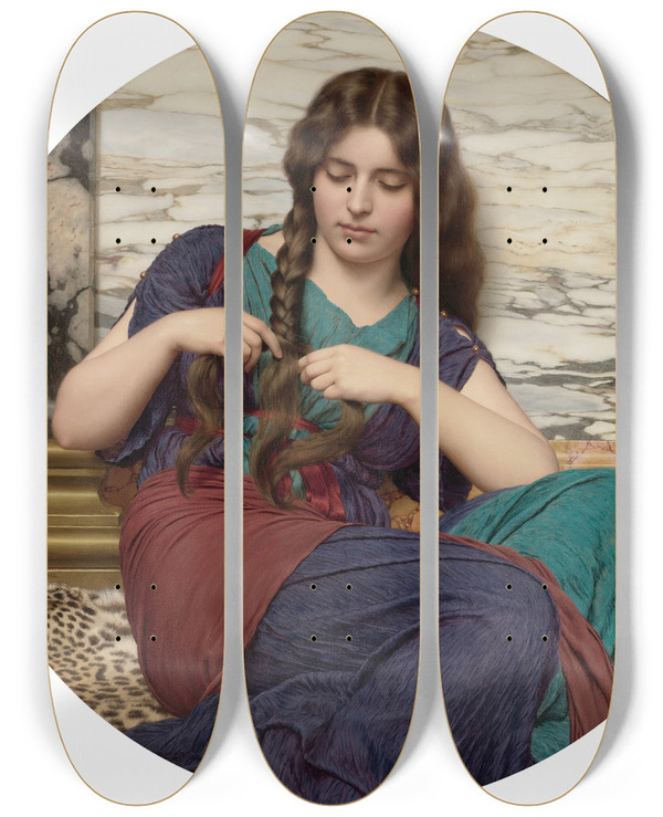 Triptych art skateboard deck of John William Godward A Congenial Task by John William Godward (1861-1922)