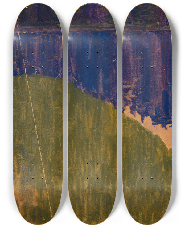 Triptych art skateboard deck of Egon Schiele Landschaftsstudie Hirschbergen Bhmerwald by Egon Schiele (1890-1918)