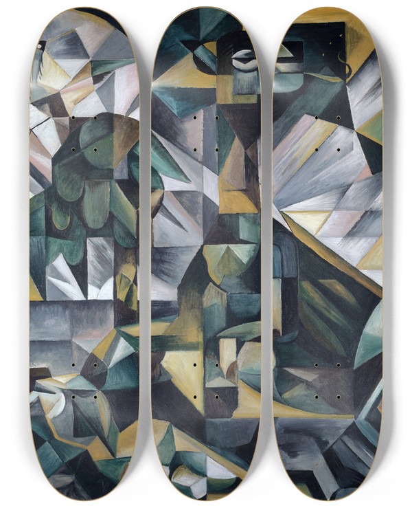 Triptych art skateboard deck of Fritz Baumann Destiny Dedicated To My First Wife by Fritz Baumann (1886-1942)