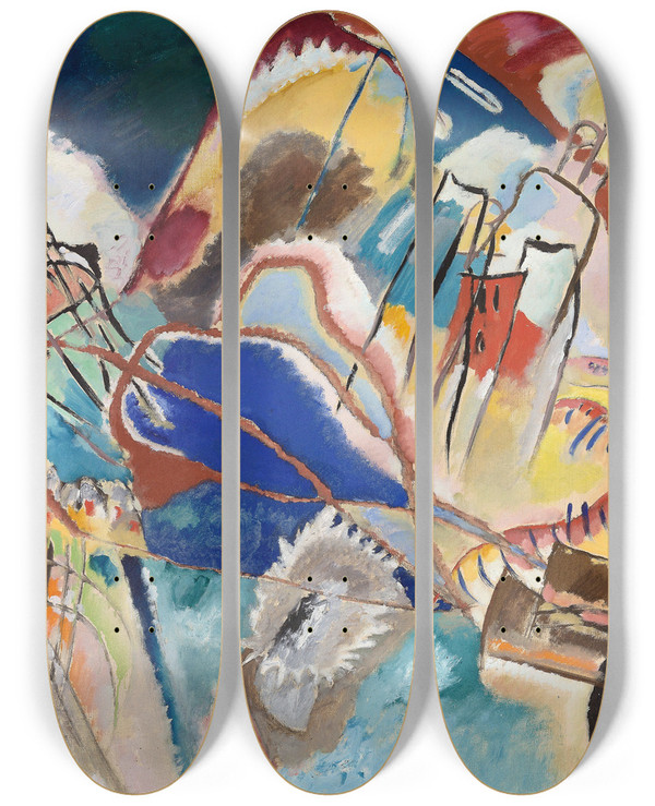 Triptych art skateboard deck of Wassily Kandinsky Improvisation No 30 Cannons by Wassily Kandinsky (1866-1944)