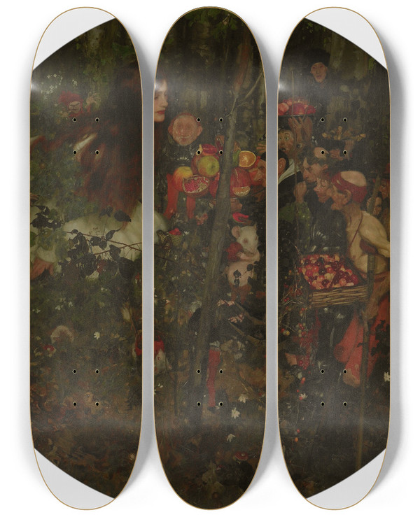 Triptych art skateboard deck of Frank Craig Goblin Market by Frank Craig (1874-1918)
