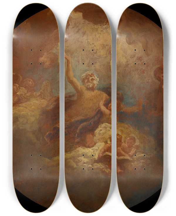 Triptych art skateboard deck of Bon Boullogne Gloire De Saint Jrme by Bon Boullogne (1649-1717)