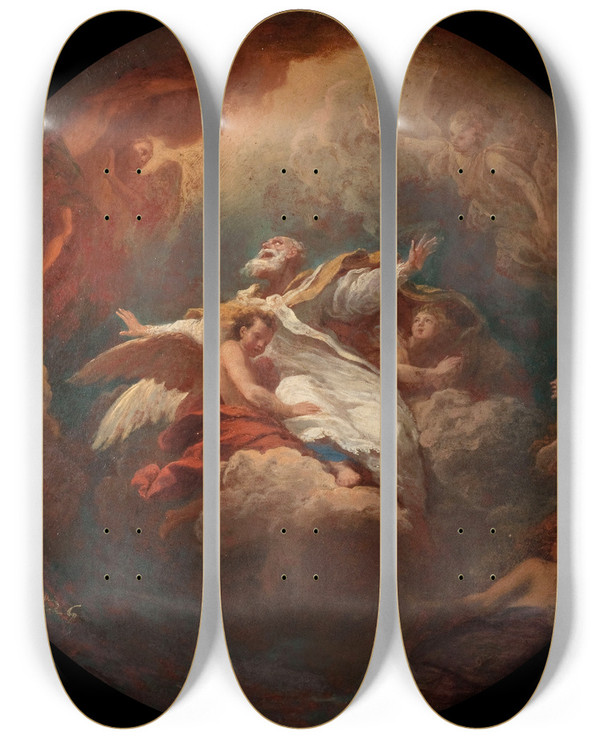 Triptych art skateboard deck of Bon Boullogne Gloire De Saint Ambroise by Bon Boullogne (1649-1717)