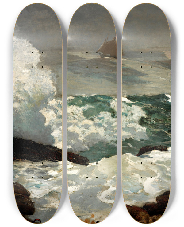 Triptych art skateboard deck of Winslow Homer On A Lee Shore by Winslow Homer (1836-1910)