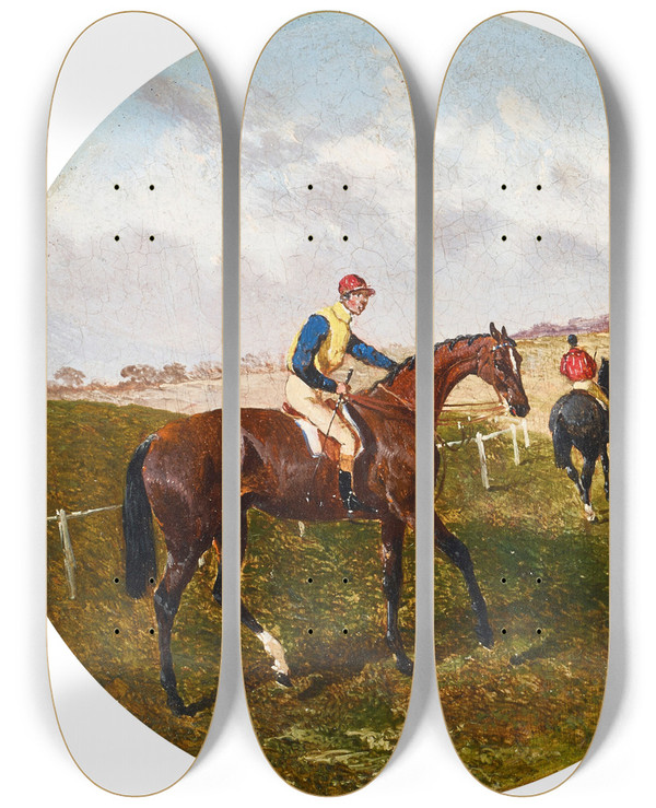 Triptych art skateboard deck of John Frederick Herring Jr Racing by John Frederick Herring Jr (1820-1907)