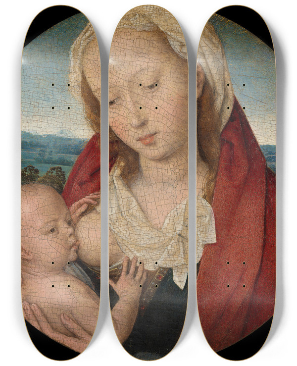Triptych art skateboard deck of Hans Memling Virgin And Child_2 by Hans Memling (1430-1494)