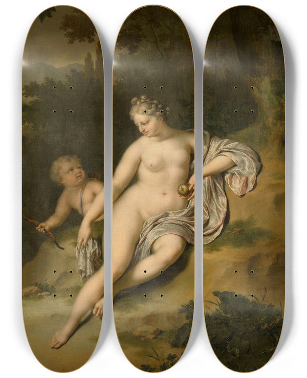 Triptych art skateboard deck of Willem Van Mieris Venus With Cupido by Willem Van Mieris (1662-1747)