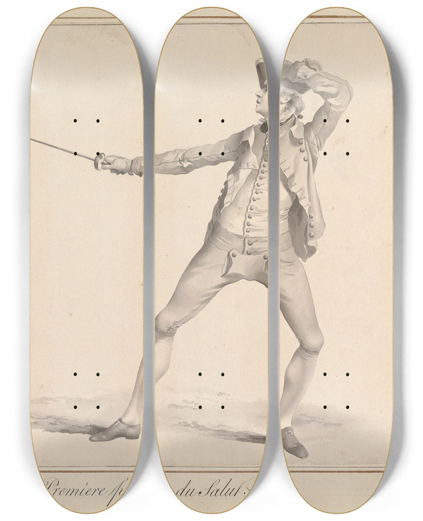 Triptych art skateboard deck of James Gwin Premiere Position Du Salut by James Gwin (1720-1769)