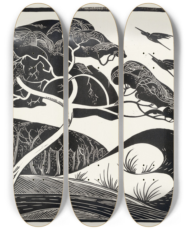 Triptych art skateboard deck of Bernard Essers Duinlandschap by Bernard Essers (1893-1945)