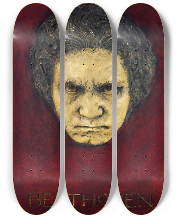 Triptych art skateboard deck of Franz Von Stuck Beethoven by Franz Von Stuck (1863-1928)