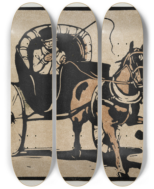 Triptych art skateboard deck of William Nicholson The Cabriolet by William Nicholson (1872-1949)