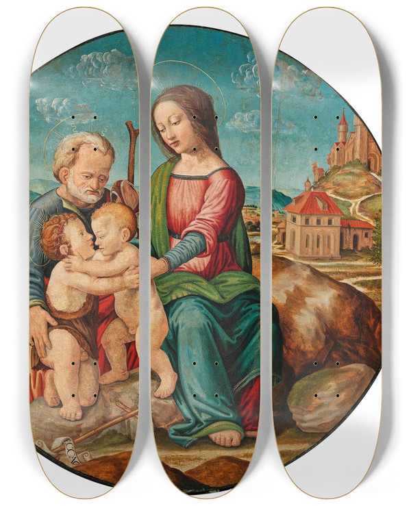 Triptych art skateboard deck of Tuscan School The Holy Family With The Infant Saint John The Baptist by Tuscan School