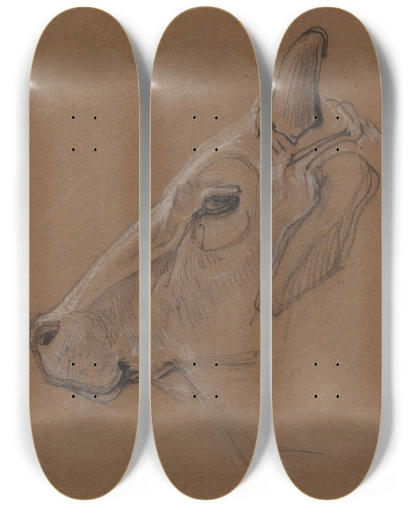 Triptych art skateboard deck of Bernard Willem Wierink Zebu by Bernard Willem Wierink (1856-1939)