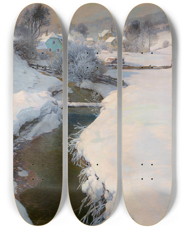Triptych art skateboard deck of Gustav Jahn Winter by Gustav Jahn (1879-1919)