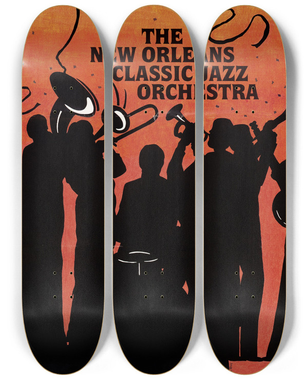 Triptych art skateboard deck of Us Information Agency The New Orleans Classic Jazz Orchestra_1 by U S Information Agency (1953-1999)