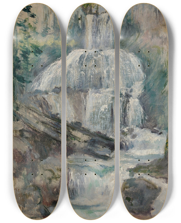 Triptych art skateboard deck of John Henry Twachtman Waterfall_1 by John Henry Twachtman (1853-1902)