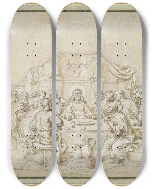 Triptych art skateboard deck of Abraham Van Diepenbeeck The Lastsupper by Abraham Van Diepenbeeck (1596-1675)