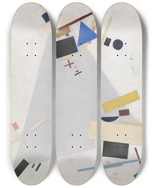 Triptych art skateboard deck of Kazimir Malevich Dynamic Suprematism_1 by Kazimir Malevich (1879-1935)