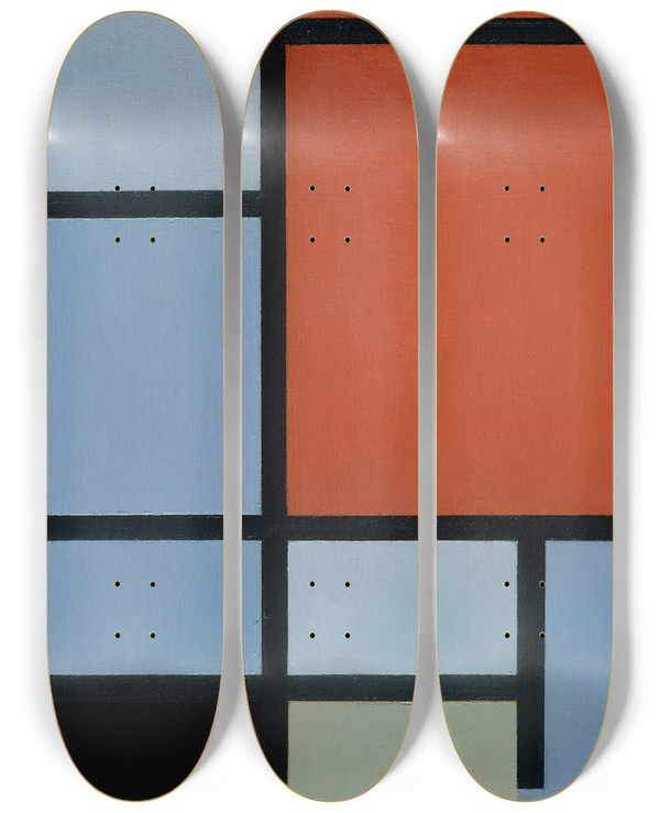 Triptych art skateboard deck of Piet Mondrian Composition by Piet Mondrian (1872-1944)