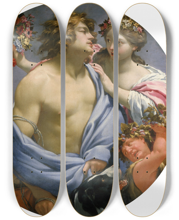 Triptych art skateboard deck of Simon Vouet The Four Seasons by Simon Vouet (1590-1649)