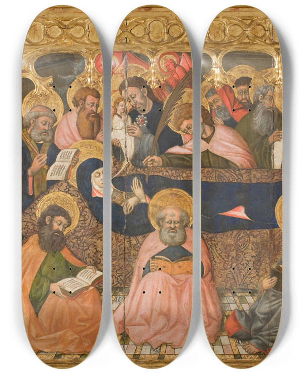 Triptych art skateboard deck of Second Master Of Estopin Dormition Of The Virgin by Second Master of Estopin (1433-1466)