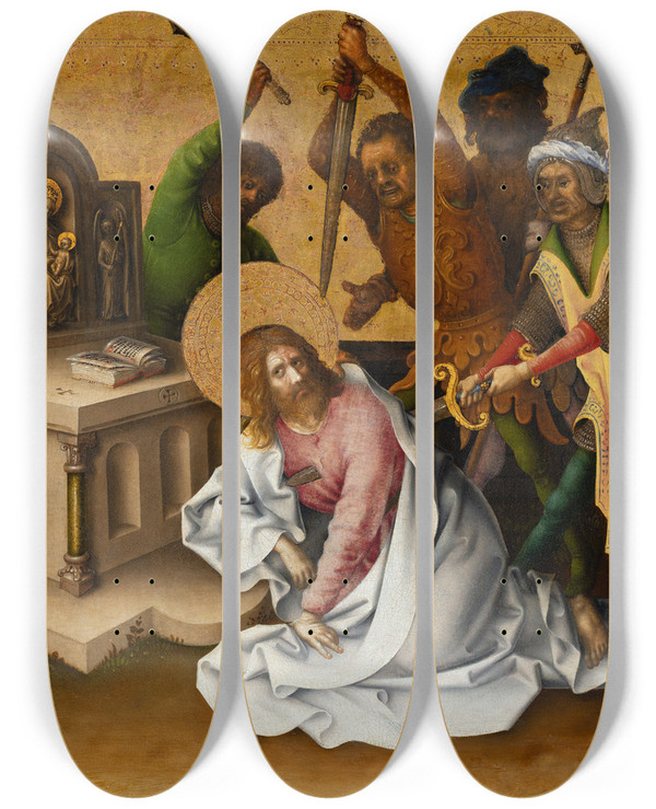 Triptych art skateboard deck of Stefan Lochner Martyrdom Of St Matthew by Stefan Lochner (1400-1452)
