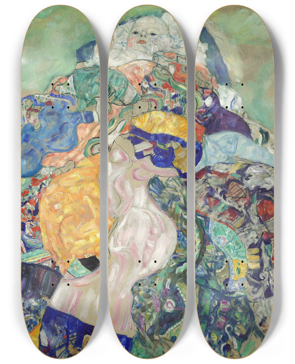 Triptych art skateboard deck of Gustav Klimt Baby Cradle by Gustav Klimt (1862-1918)