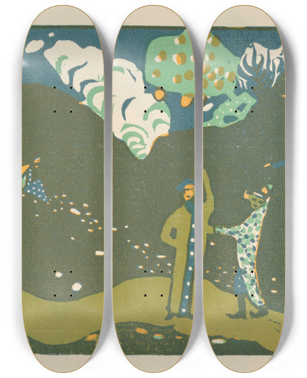 Triptych art skateboard deck of Wassily Kandinsky Klnge Pl23 by Wassily Kandinsky (1866-1944)