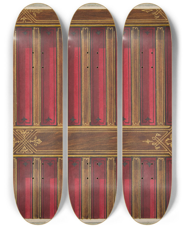 Triptych art skateboard deck of Julesedmondcharles Lachaise Design For The Decoration Of A Beamed Ceiling_1 by Jules-Edmond-Charles Lachaise (1897)