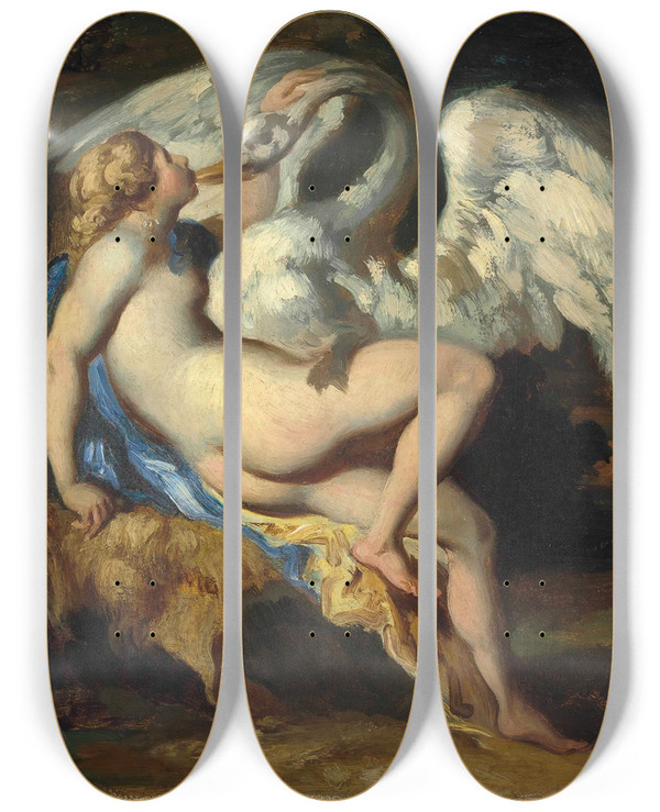 Triptych art skateboard deck of Thodore Gricault Lda Et Le Cygne Leda And The Swan by Theodore Gericault (1791-1824)