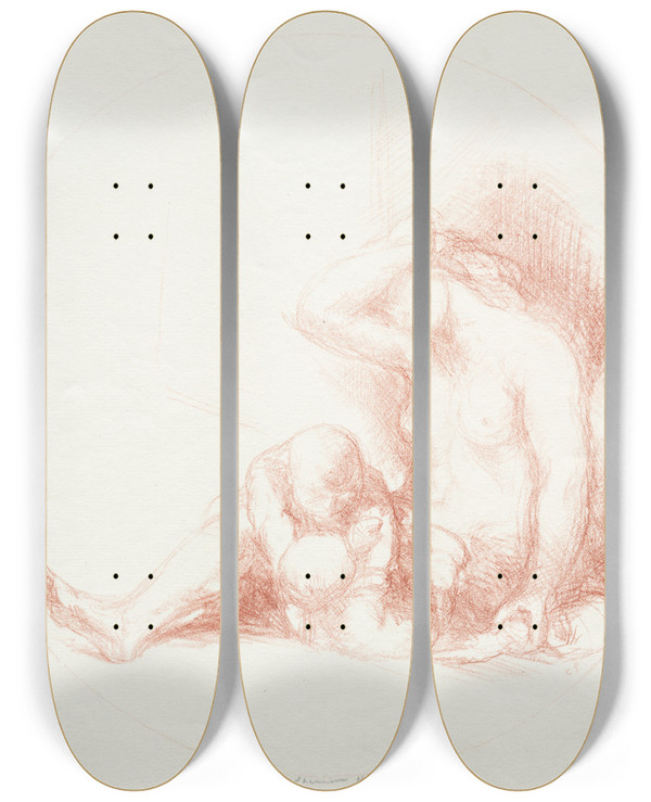 Triptych art skateboard deck of Charles Haslewood Shannon Playmates by Charles Haslewood Shannon (1863-1937)